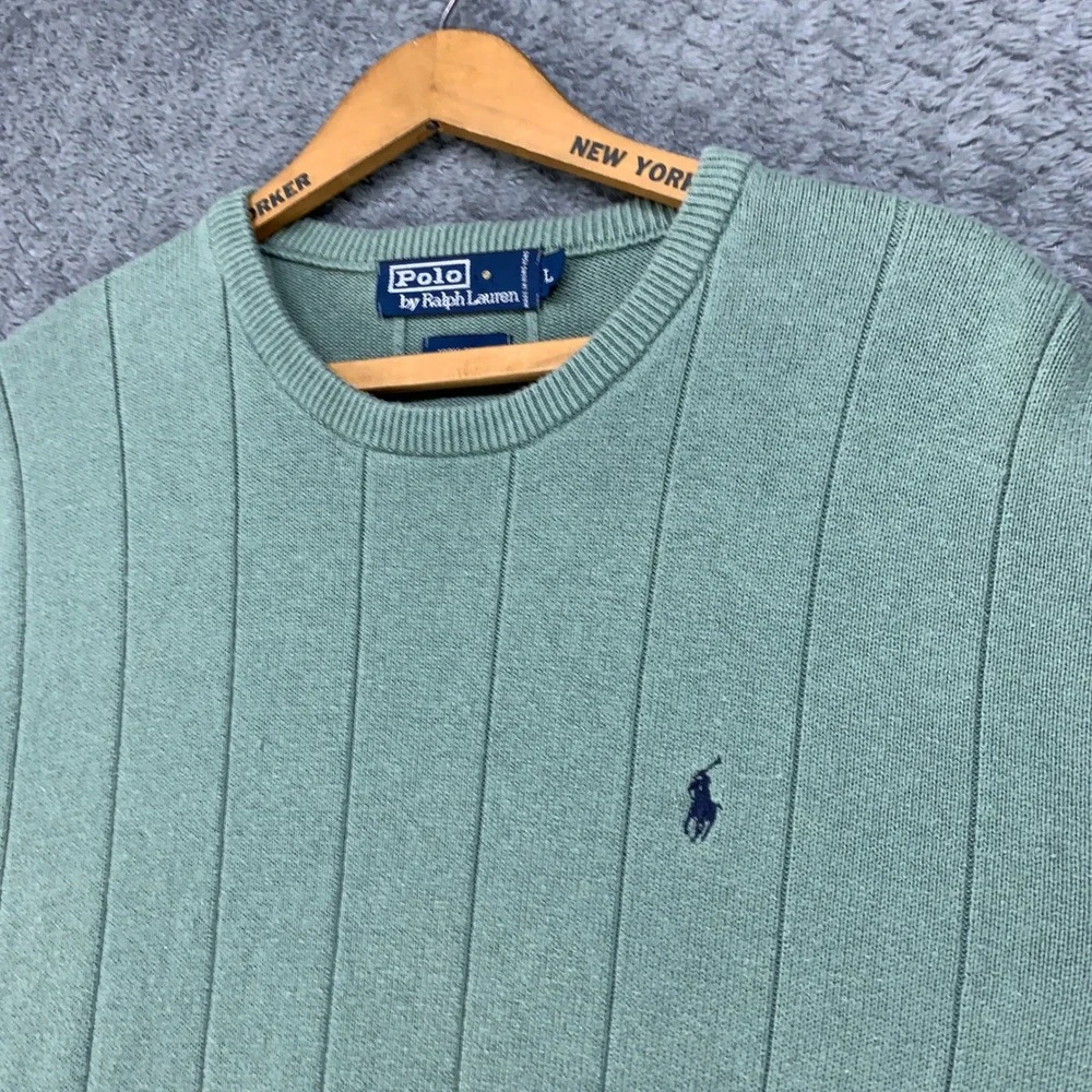 Polo Ralph Lauren Sweater Mens Large Sage Green Ribbed Crewneck Vintage